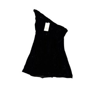 NWT Zara Black Velvet One Shoulder Mini Dress Asymmetrical SZ Small Formal Chic